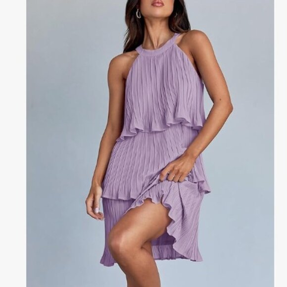 NWT Lilac Pleated Tiered Dress – Sleeveless Halter Neck - Picture 1 of 6